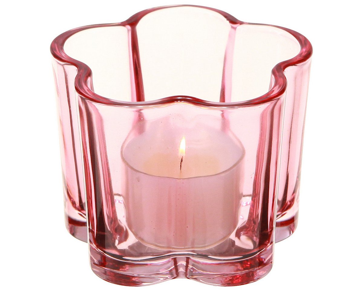 Viana Tischvase Teelichthalter Blume Rosa Glas Tischdeko Ø7,5cm H6cm 6er Set von Viana