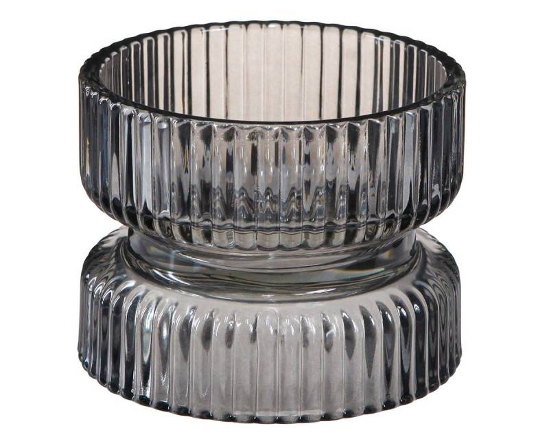 Viana Tischvase Teelichthalter Glas Deko Grau geriffelt Ø9cm H7cm 4er-Set von Viana