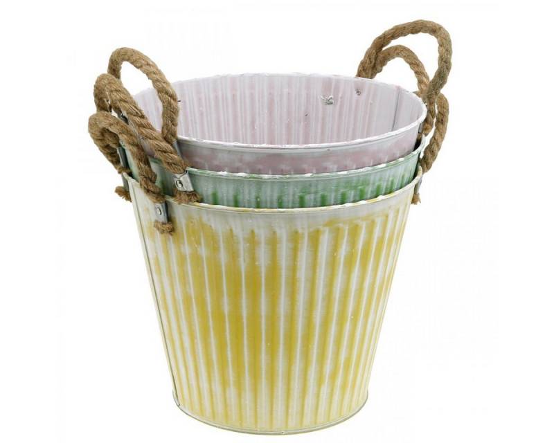 Viana Übertopf 3er Set Metalleimer Shabby Chic Ø16,5cm H15cm - Pflanzgefäß Übertopf von Viana