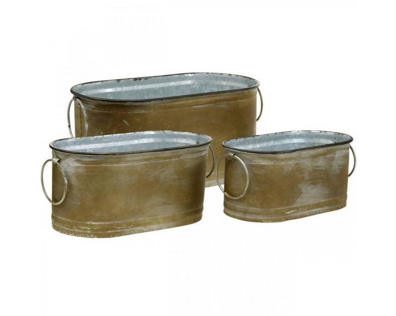 Viana Übertopf 3er-Set Übertopf Metall Wanne Vintage Retro Look Kupferfarben-Weiß - von Viana