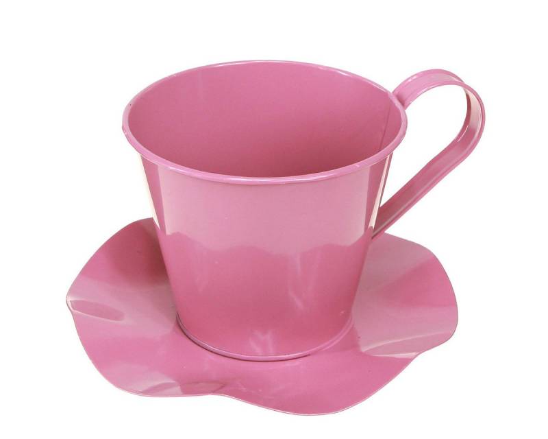 Viana Übertopf Deko Teetasse Metall Rosa mit Teller Ø12 H10cm 8er Set von Viana