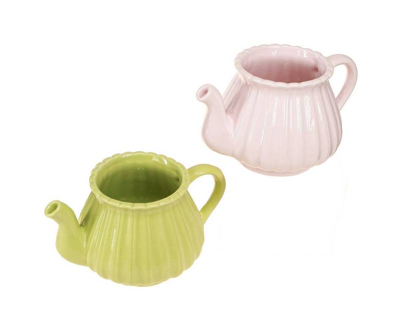 Viana Übertopf Keramik Deko Teekanne Übertopf Rosa Grün Vintage Stil 2 St von Viana
