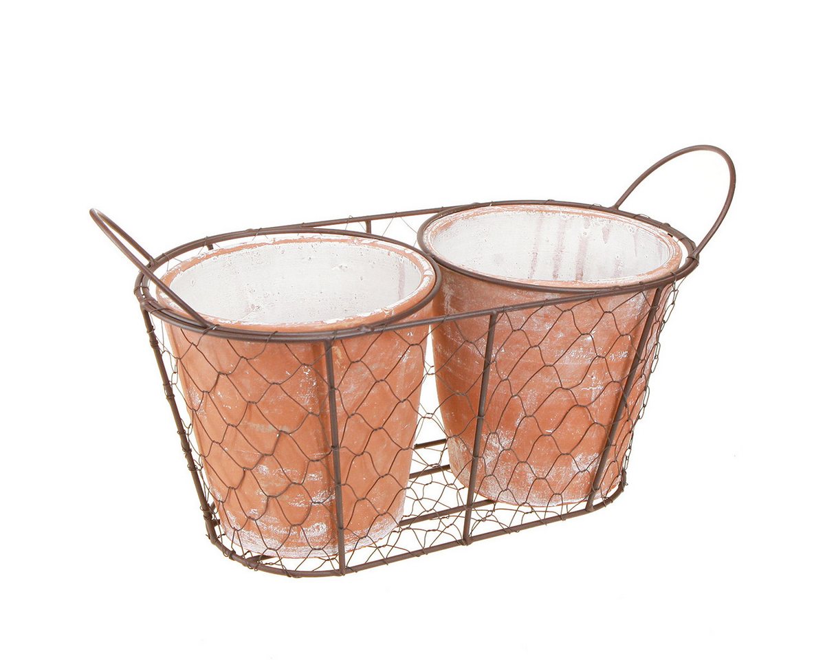Viana Übertopf Keramiktopf Terrakotta Drahtkorb Braun L38,5cm Landhausstil von Viana