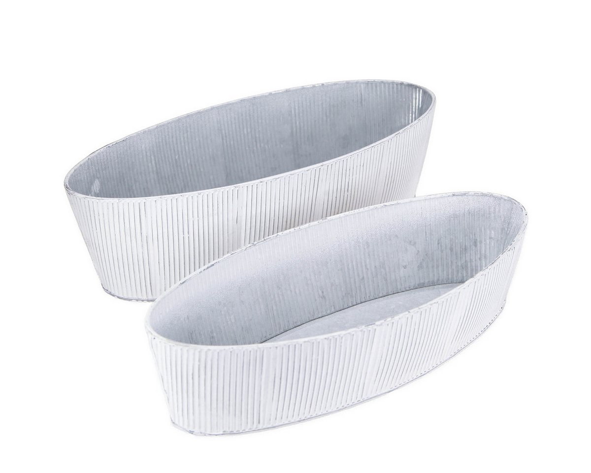 Viana Übertopf Ovale Deko-Schalen Metall Weiß Silber Set 2 Stück 32,5/37cm Viana Übertopf Ovale Deko-Schalen Metall Weiß Silber Set 2 Stück 32,5/37cm von Viana