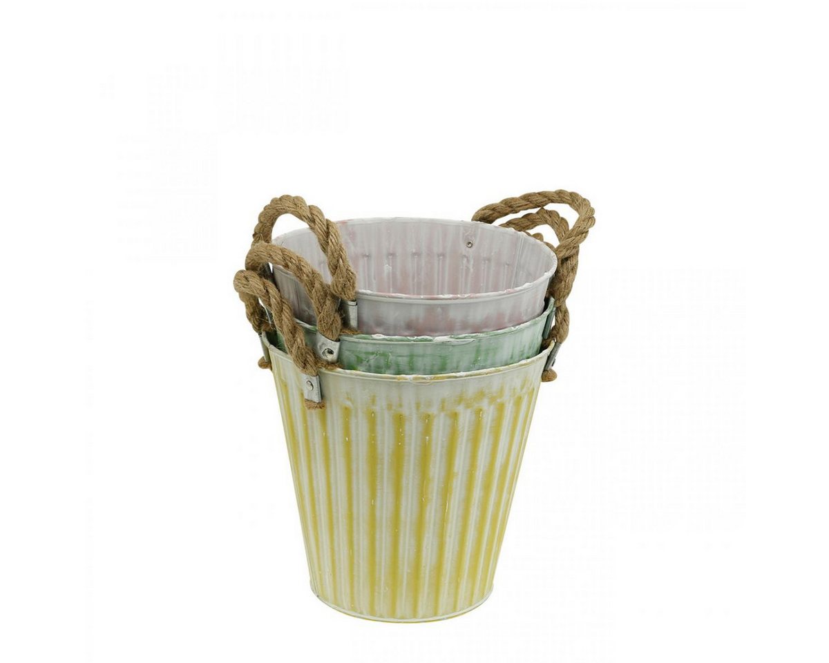 Viana Übertopf Pflanzeimer Metalltopf 3er-Set Ø12cm H10cm Shabby Chic Rosa/Grün/Gelb von Viana