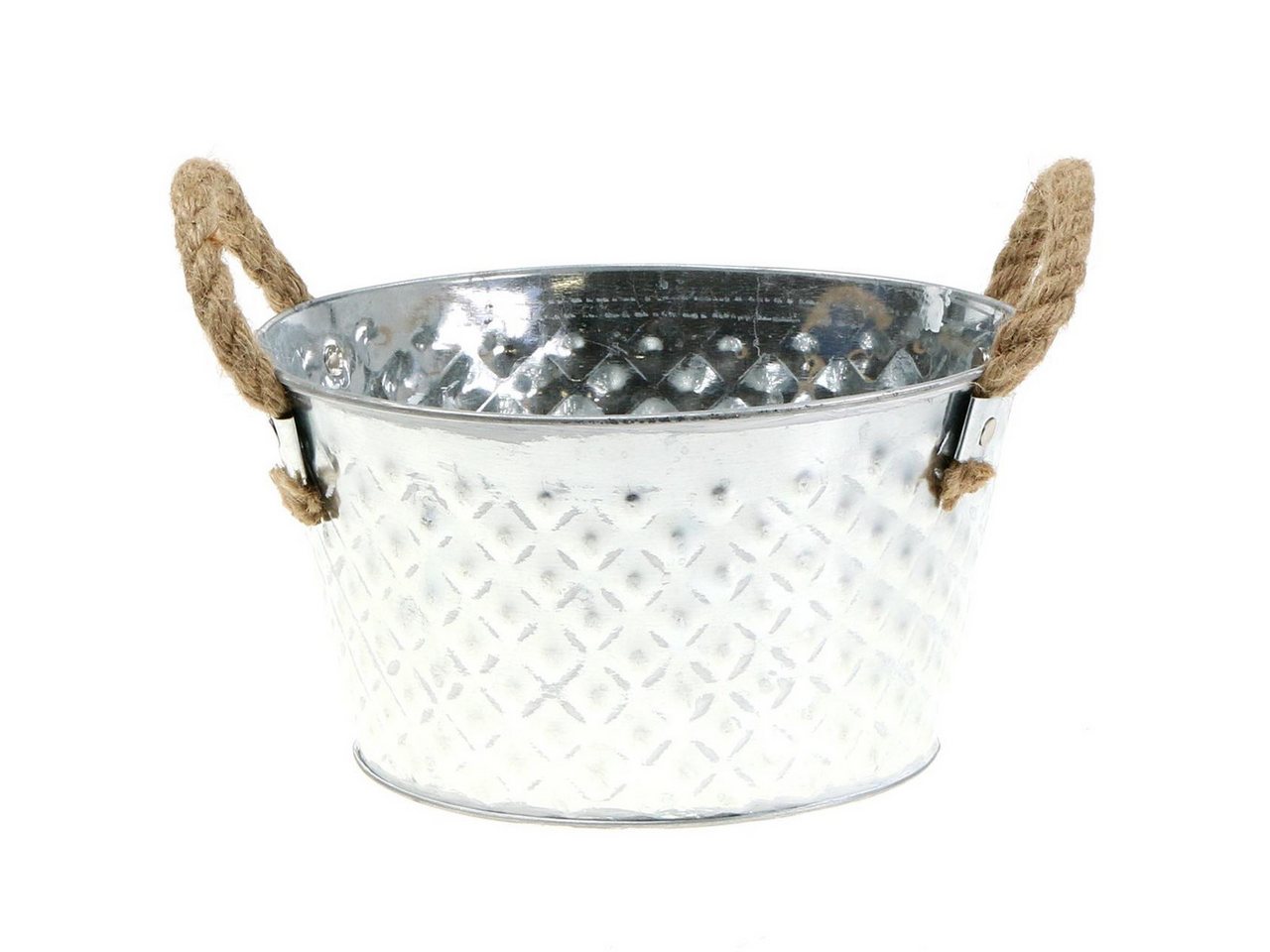 Viana Übertopf Zink Dekoschale Vintage mit Seilgriffen für Pflanzen und Kerzen von Viana