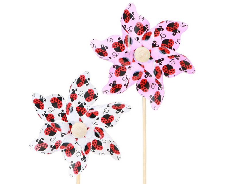 Viana Vogelabwehr-Windmühle Mini Windrad Marienkäfer Weiß Flieder Balkon Deko Ø8cm 12 Stk von Viana