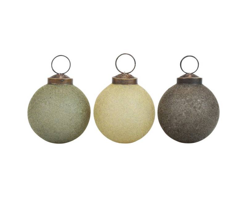 Viana Weihnachtsbaumkugel Vintage Weihnachtskugeln Glas Beflockt Ø6cm Gelb Grün Grau 3er Set von Viana