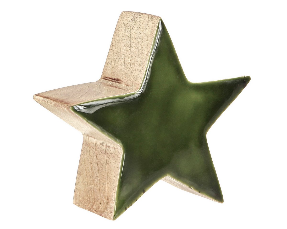 Viana Weihnachtsmann Holzstern Grün Mangoholz Natur Deko Weihnachten Ø10cm 3er Set von Viana