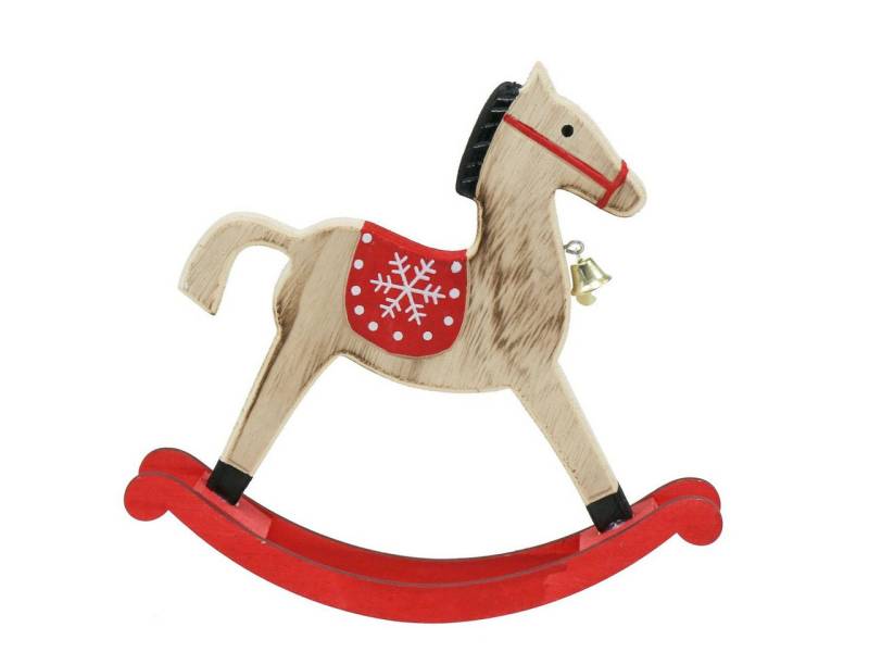 Viana Weihnachtsmann Schaukelpferd Holz Natur Rot 21,5cm H21cm Weihnachtsdekoration von Viana
