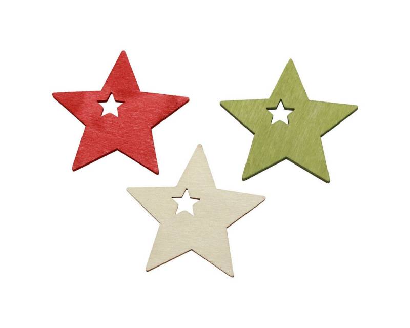 Viana Weihnachtsmann Streudeko Weihnachten Holz Sterne Rot Grün Natur 5cm 72 Stk Tischdeko von Viana