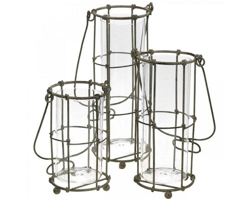 Viana Windlicht Gartenlaterne Metall 3er-Set - Windlicht Vintage mit Glas für von Viana