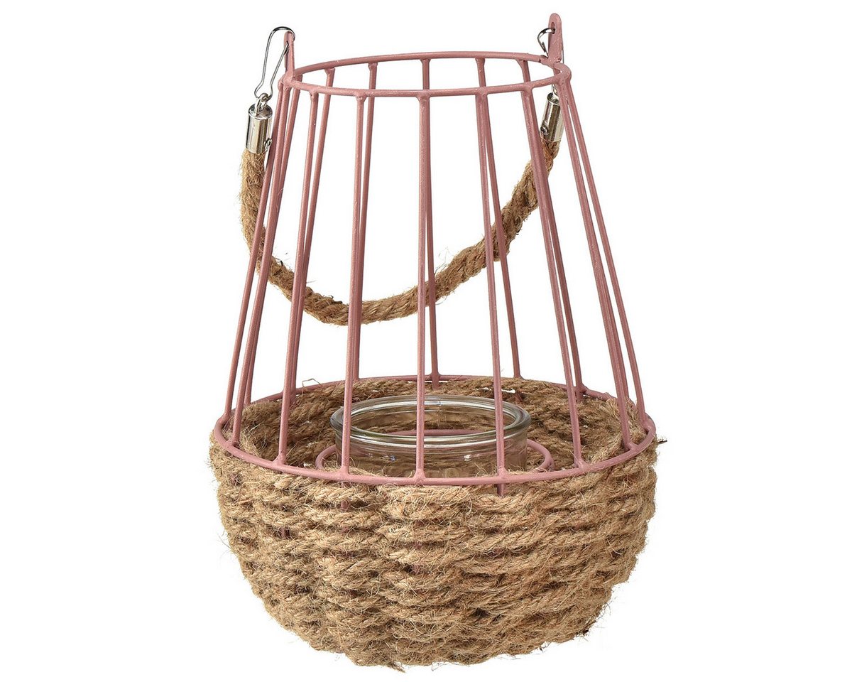 Viana Windlicht Rosa Windlicht mit Henkel aus Hanf & Kerzenglas Ø18cm H22cm von Viana