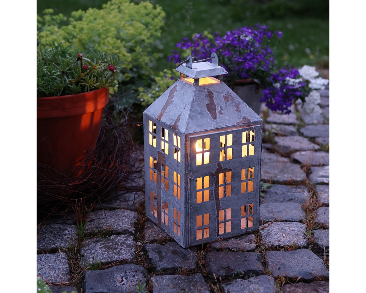 Viana Windlicht Vintage Metall Deko-Laterne im Shabby Chic Design, Kerzenhalter von Viana