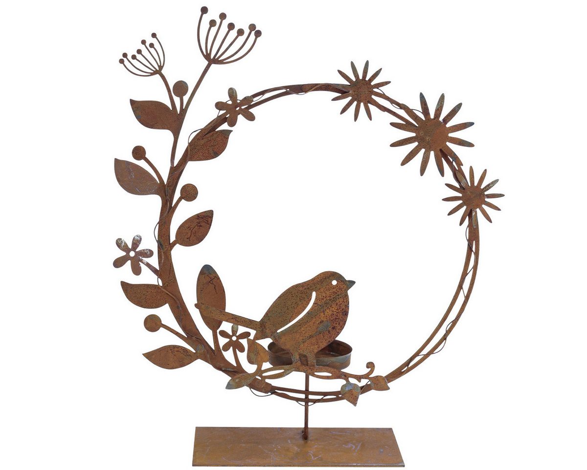 Viana Windlicht Vogel Deko Teelichthalter Rost Optik Blumen 24×27×6cm Garten von Viana