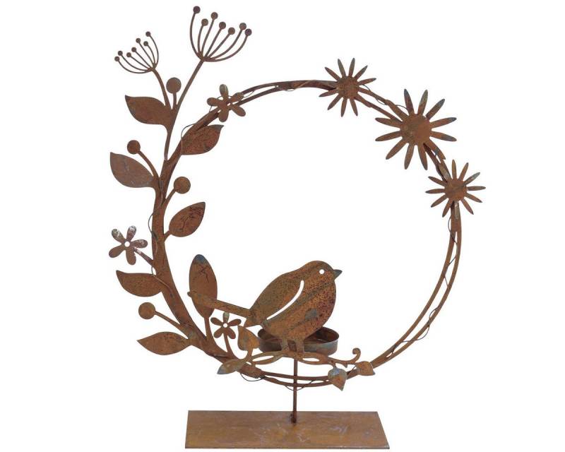 Viana Windlicht Vogel Deko Teelichthalter Rost Optik Blumen 24×27×6cm Garten von Viana