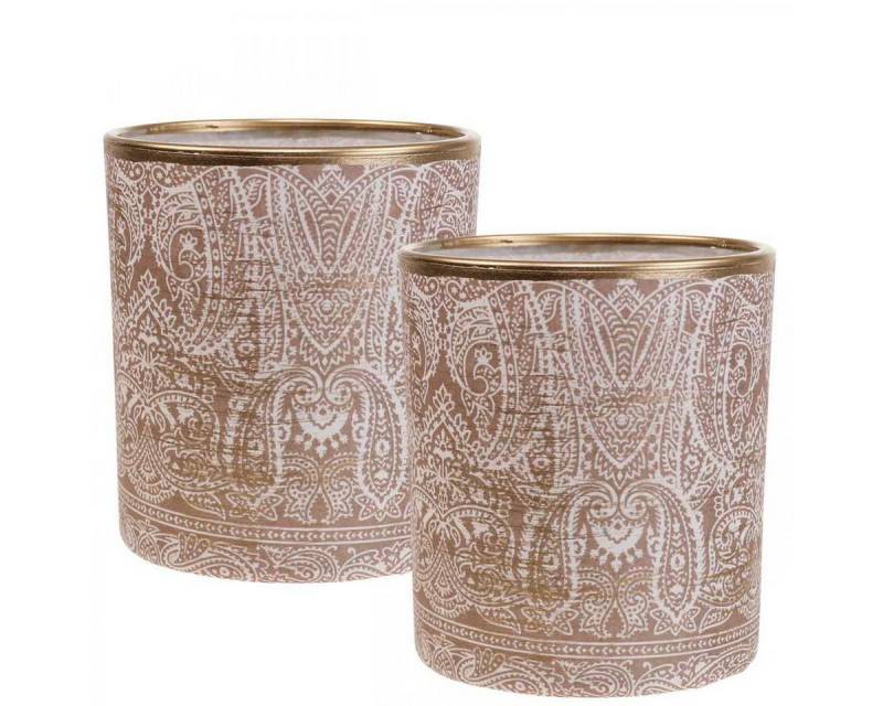 Viana Windlicht Windlicht Glas Teelichthalter Paisley Design Dekoration Ø8cm H9cm 2er von Viana