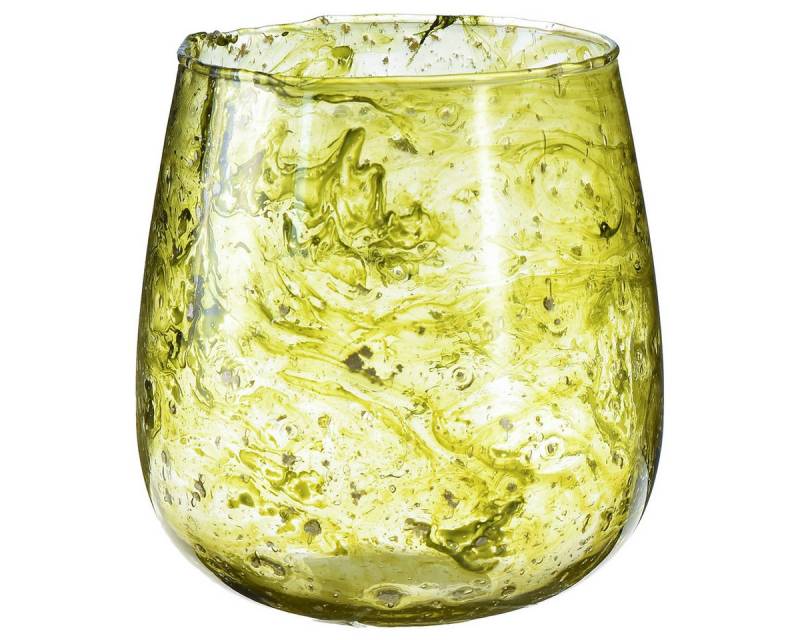 Viana Windlicht Windlicht Glas Vintage Deko Gelbgrün Ø12cm H12,5cm Teelicht Vase von Viana