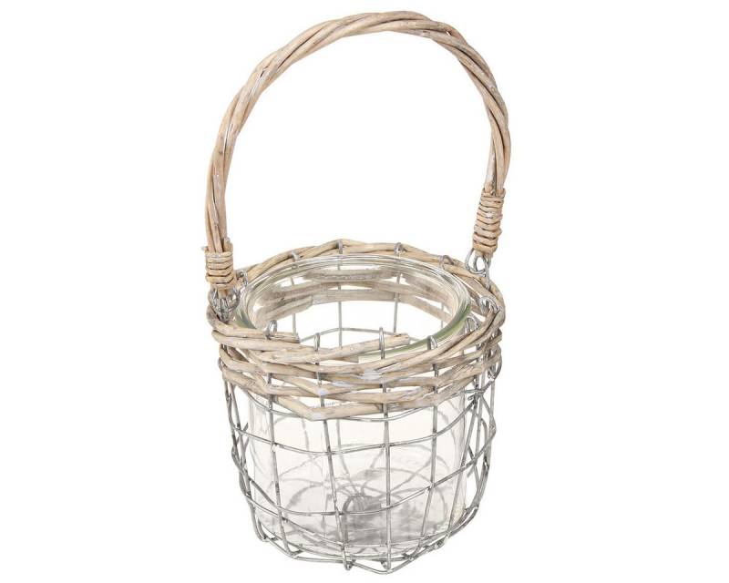 Viana Windlicht Windlicht Hängend Glas Metall Weide Rustikal Ø14,5cm 2er Set von Viana