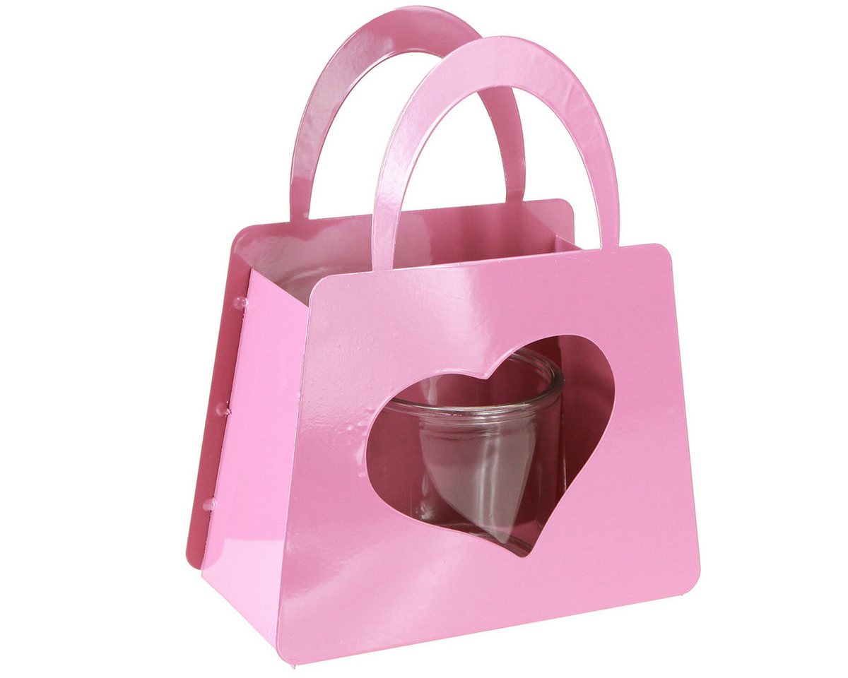Viana Windlicht Windlicht Tasche Metall Rosa Herz Glaseinsatz H26cm Deko Viana Windlicht Windlicht Tasche Metall Rosa Herz Glaseinsatz H26cm Deko von Viana