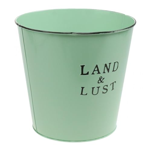 Vintage Blumentopf aus Metall mit Retro-Schriftzug für Dekoration Vintage Blumentopf aus Metall mit Retro-Schriftzug für Dekoration von Viana