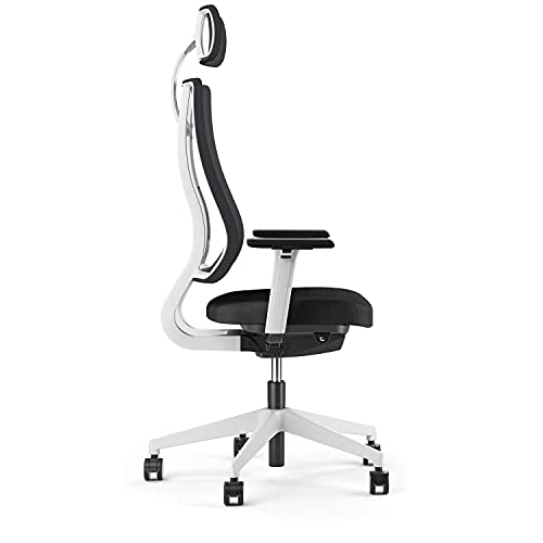 Viasit Drehstuhl Newback Gestell telegrau, für das Büro oder Zuhause - ergonomisch (Schwarz, mit Nackenstütze) von Viasit
