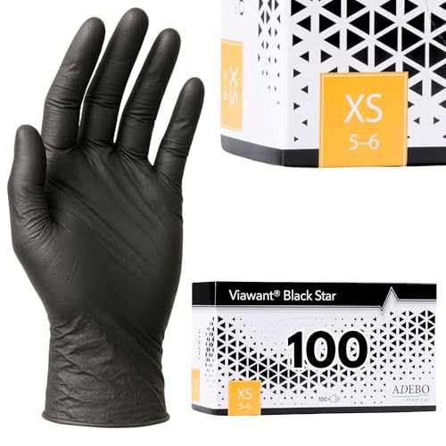 Einweghandschuhe 100 Stück | XS | Nitrilhandschuhe Schwarz | Puderfreie, latexfreie Einmalhandschuhe | Reißfest & feinfühlig | EN 455 & EN 374 | Gr. XS, S, M, L, XL von Viawant