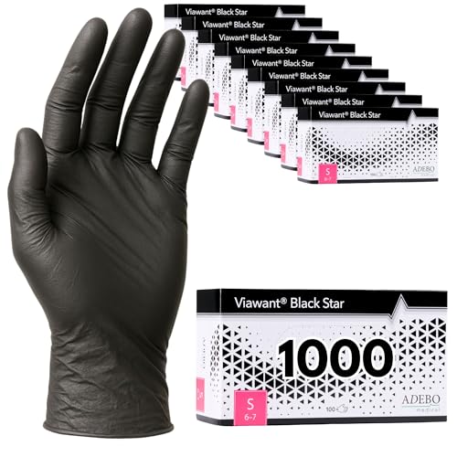 Einweghandschuhe 1000 Stück | S | Nitrilhandschuhe Schwarz | Puderfreie, latexfreie Einmalhandschuhe | Reißfest & feinfühlig | EN 455 & EN 374 | Gr. XS, S, M, L, XL von Viawant