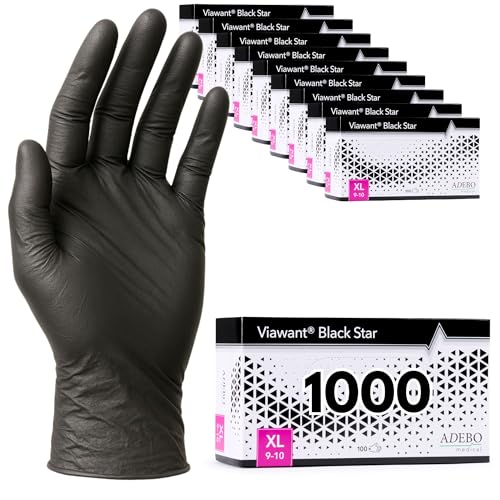 Einweghandschuhe 1000 Stück | XL | Nitrilhandschuhe Schwarz | Puderfreie, latexfreie Einmalhandschuhe | Reißfest & feinfühlig | EN 455 & EN 374 | Gr. XS, S, M, L, XL von Viawant