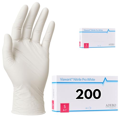Einweghandschuhe 200 Stück | S | Nitrilhandschuhe Weiß | Puderfreie, latexfreie Einmalhandschuhe | Reißfest & feinfühlig | EN 455 & EN 374 | Gr. XS, S, M, L, XL von Viawant