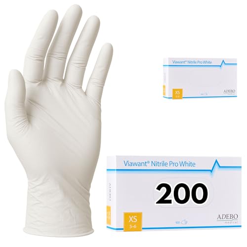 Einweghandschuhe 200 Stück | XS | Nitrilhandschuhe Weiß | Puderfreie, latexfreie Einmalhandschuhe | Reißfest & feinfühlig | EN 455 & EN 374 | Gr. XS, S, M, L, XL von Viawant