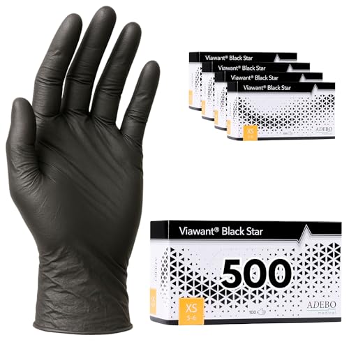 Einweghandschuhe 500 Stück | XS | Nitrilhandschuhe Schwarz | Puderfreie, latexfreie Einmalhandschuhe | Reißfest & feinfühlig | EN 455 & EN 374 | Gr. XS, S, M, L, XL von Viawant