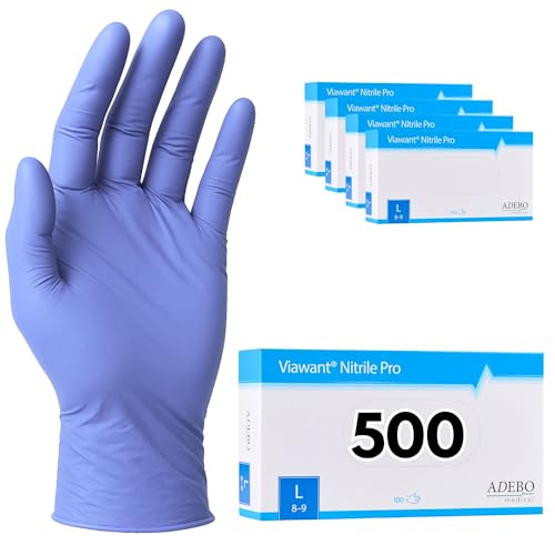 Einweghandschuhe 500 Stück | L | Nitrilhandschuhe Blau | Puderfreie, latexfreie Einmalhandschuhe | Reißfest & feinfühlig | EN 455 & EN 374 | Gr. XS, S, M, L, XL von Viawant