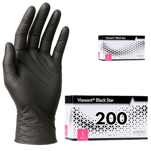 Einweghandschuhe 200 Stück | S | Nitrilhandschuhe Schwarz | Puderfreie, latexfreie Einmalhandschuhe | Reißfest & feinfühlig | EN 455 & EN 374 | Gr. XS, S, M, L, XL von Viawant