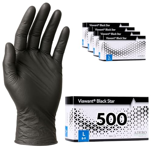 Einweghandschuhe 500 Stück | L | Nitrilhandschuhe Schwarz | Puderfreie, latexfreie Einmalhandschuhe | Reißfest & feinfühlig | EN 455 & EN 374 | Gr. XS, S, M, L, XL von Viawant