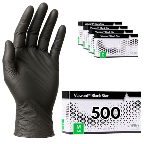 Einweghandschuhe 500 Stück | M | Nitrilhandschuhe Schwarz | Puderfreie, latexfreie Einmalhandschuhe | Reißfest & feinfühlig | EN 455 & EN 374 | Gr. XS, S, M, L, XL von Viawant