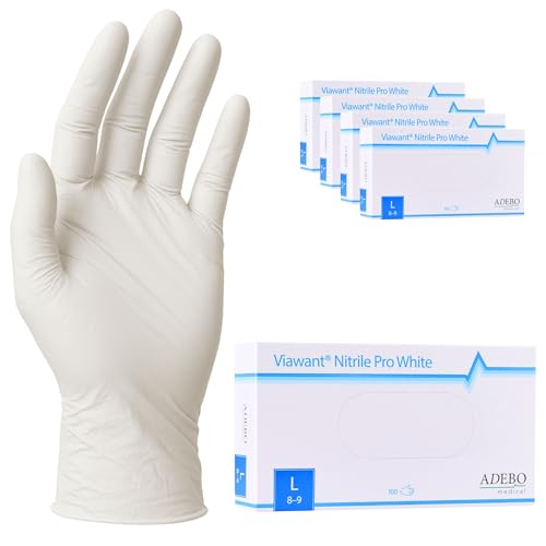 Einweghandschuhe 500 Stück | L | Nitrilhandschuhe Weiß | Puderfreie, latexfreie Einmalhandschuhe | Reißfest & feinfühlig | EN 455 & EN 374 | Gr. XS, S, M, L, XL von Viawant