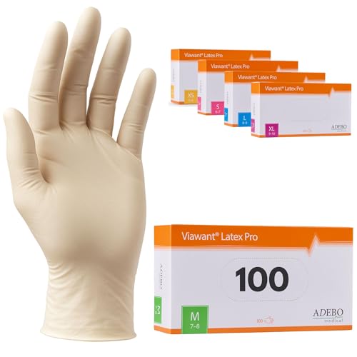 Latexhandschuhe 100 Stück | M | Puderfreie Latex Handschuhe Weiß | Texturiert, reißfest & elastisch | Untersuchungshandschuhe Einweg für Pflege & Kosmetik | Gr. XS, S, M, L, XL von Viawant
