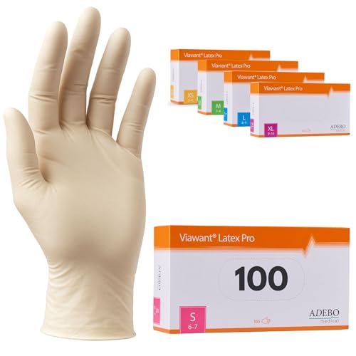 Latexhandschuhe 100 Stück | S | Puderfreie Latex Handschuhe Weiß | Texturiert, reißfest & elastisch | Untersuchungshandschuhe Einweg für Pflege & Kosmetik | Gr. XS, S, M, L, XL von Viawant