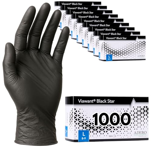 Einweghandschuhe 1000 Stück | L | Nitrilhandschuhe Schwarz | Puderfreie, latexfreie Einmalhandschuhe | Reißfest & feinfühlig | EN 455 & EN 374 | Gr. XS, S, M, L, XL von Viawant
