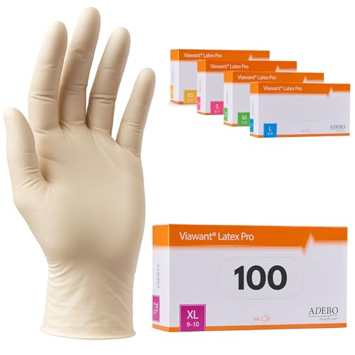 Latexhandschuhe 100 Stück | XL | Puderfreie Latex Handschuhe Weiß | Texturiert, reißfest & elastisch | Untersuchungshandschuhe Einweg für Pflege & Kosmetik | Gr. XS, S, M, L, XL von Viawant
