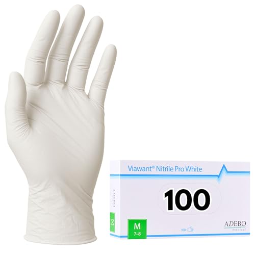 Einweghandschuhe 100 Stück | M | Nitrilhandschuhe Weiß | Puderfreie, latexfreie Einmalhandschuhe | Reißfest & feinfühlig | EN 455 & EN 374 | Gr. XS, S, M, L, XL von Viawant