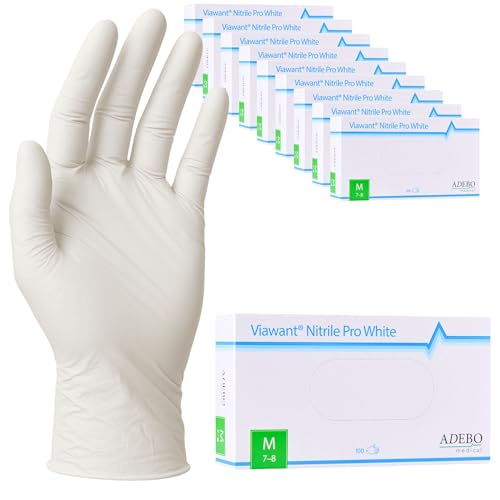 Einweghandschuhe 1000 Stück | M | Nitrilhandschuhe Weiß | Puderfreie, latexfreie Einmalhandschuhe | Reißfest & feinfühlig | EN 455 & EN 374 | Gr. XS, S, M, L, XL von Viawant