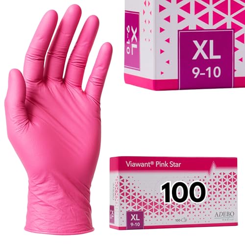 Einweghandschuhe | Nitrilhandschuhe Pink | Puderfreie, latexfreie Einmalhandschuhe | Reißfest & feinfühlig | EN 455 & EN 374 | Gr. S, M, L, XL (100, Pink, XL) von Viawant