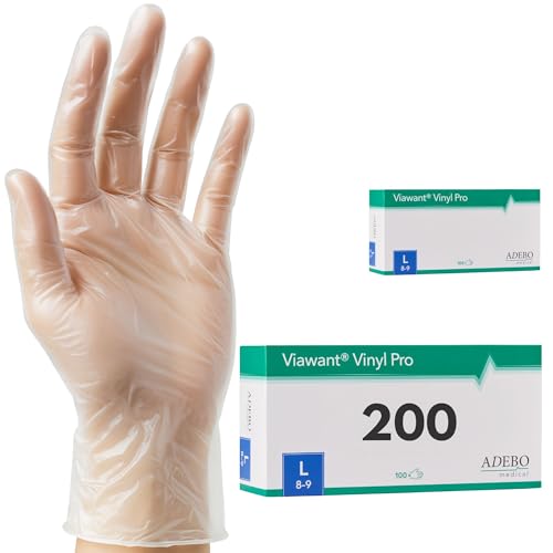Vinylhandschuhe 200 Stück | L | Einweghandschuhe Vinyl Handschuhe Sehr tastsensibel – Stabil, Puderfrei & Latexfrei – Reißfeste Gummihandschuhe | Gr. XS, S, M, L, XL von Viawant