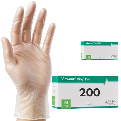 Vinylhandschuhe 200 Stück | M | Einweghandschuhe Vinyl Handschuhe Sehr tastsensibel – Stabil, Puderfrei & Latexfrei – Reißfeste Gummihandschuhe | Gr. XS, S, M, L, XL von Viawant