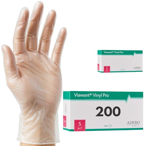 Vinylhandschuhe 200 Stück | S | Einweghandschuhe Vinyl Handschuhe Sehr tastsensibel – Stabil, Puderfrei & Latexfrei – Reißfeste Gummihandschuhe | Gr. XS, S, M, L, XL von Viawant
