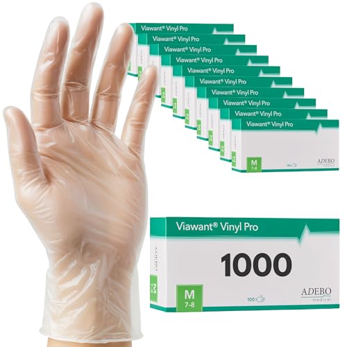Vinylhandschuhe 1000 Stück | M | Einweghandschuhe Vinyl Handschuhe Sehr tastsensibel – Stabil, Puderfrei & Latexfrei – Reißfeste Gummihandschuhe | Gr. XS, S, M, L, XL von Viawant