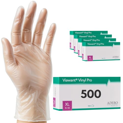 Vinylhandschuhe 500 Stück | XL | Einweghandschuhe Vinyl Handschuhe Sehr tastsensibel – Stabil, Puderfrei & Latexfrei – Reißfeste Gummihandschuhe | Gr. XS, S, M, L, XL von Viawant