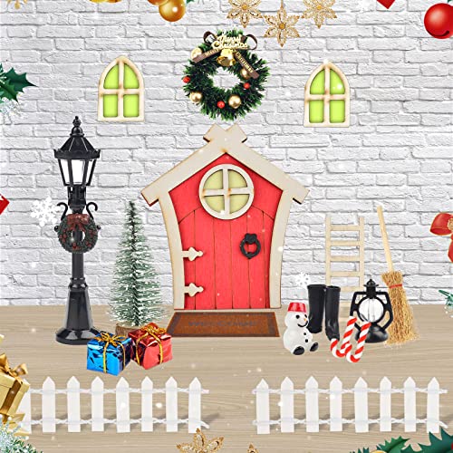 Vibbang 19 Stück Weihnachten Puppenhaus Zierschmuck, Wichteltür Zubehör Weihnachten Set, Glühen in Dunklen Miniatur Fenster und Tür, Miniatur Feentür Dänische Weihnachten Wichtelhaus Set (A) von Vibbang